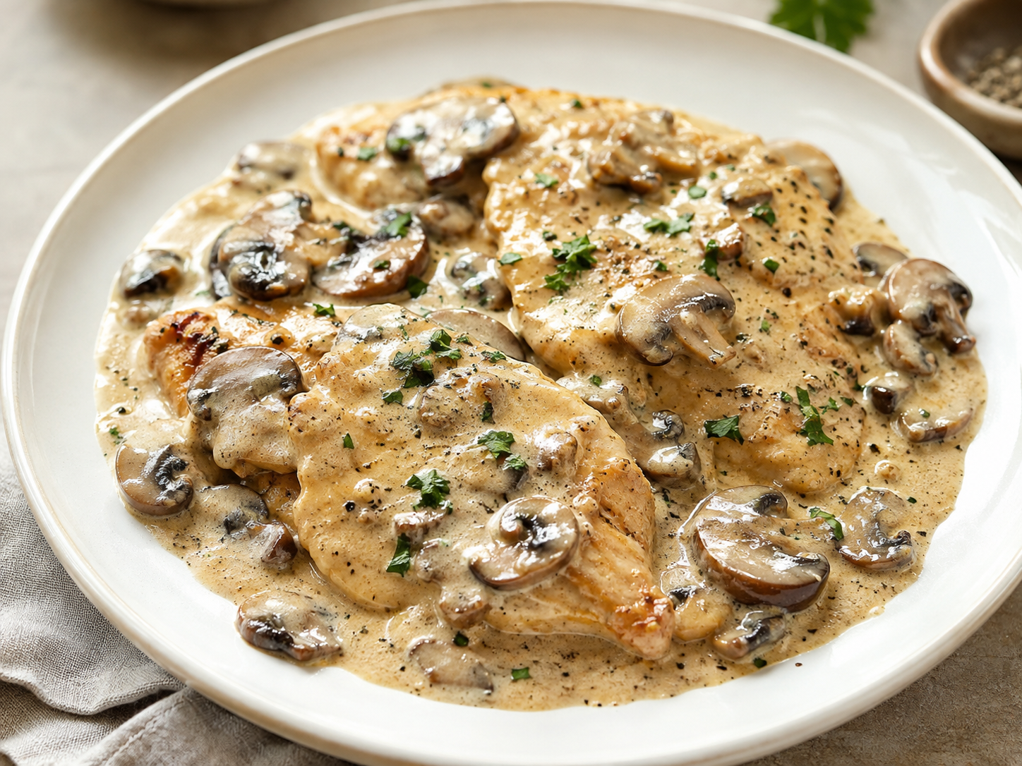 Pollo cremoso con champiñones y kéfir