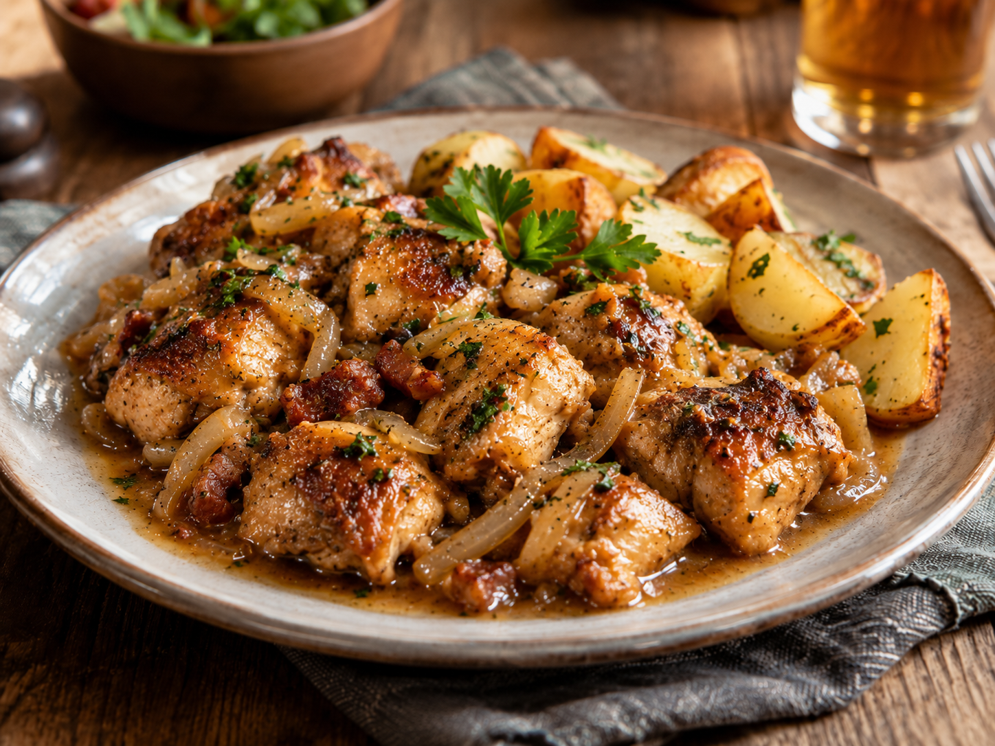 Pollo a la cerveza con hierbas